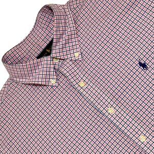 Ralph Lauren Mens‎ XL Button-Down Long-Sleeve Shirt Pink/Blue Check Excellent